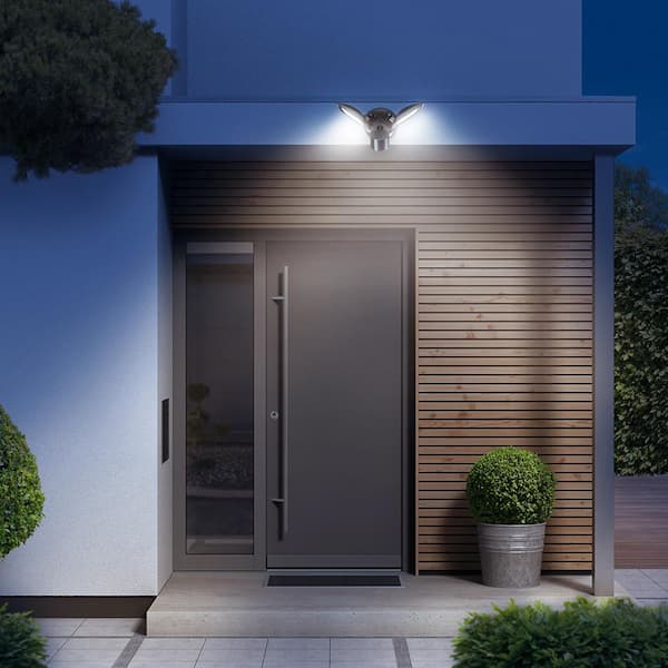 30-Watt Bronze Outdoor Integrated LED Twin Head Motion-Activated Flood Light, 3000 Lumens