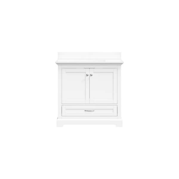 36 in. Solid Wood Single Sink Freestanding White Bath Vanity with Pure White Cultured Marble Top Assembled