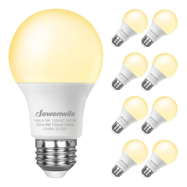 DEWENWILS 60-Watt Equivalent A19 Non-Dimmable E26 Medium LED Light Bulb, 3000K Soft Warm White (8-Pack)