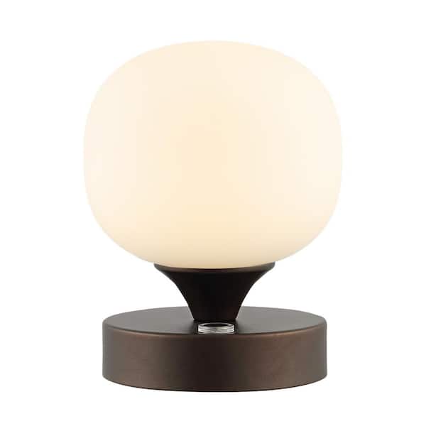 Owen 6.13 in. Oil Rubbed Bronze/White Bohemian Farmhouse Iron Rechargeable Integrated LED Table Lamp