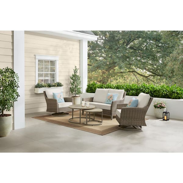 Holly Cove 5-Piece Wicker Outdoor Conversation Set with CushionGuard Almond Cushions