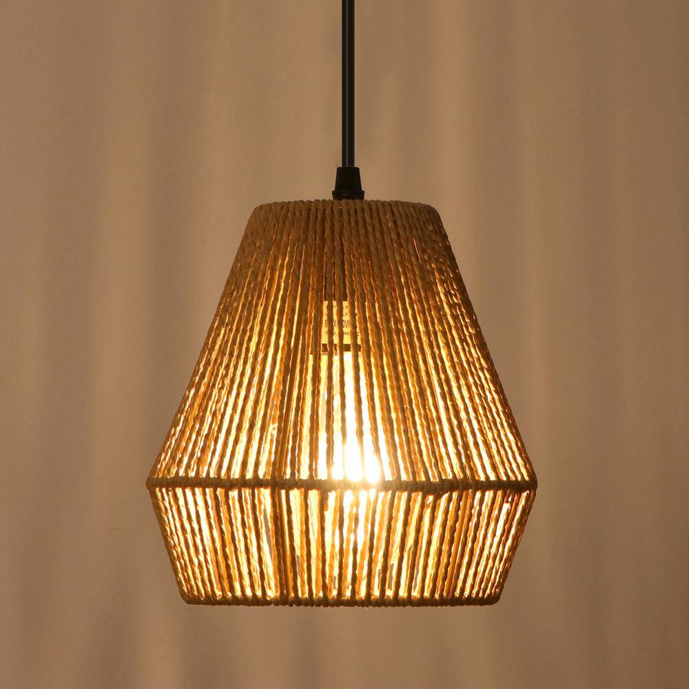 Adjustable Natural Rattan and Wood Pendant Light Set