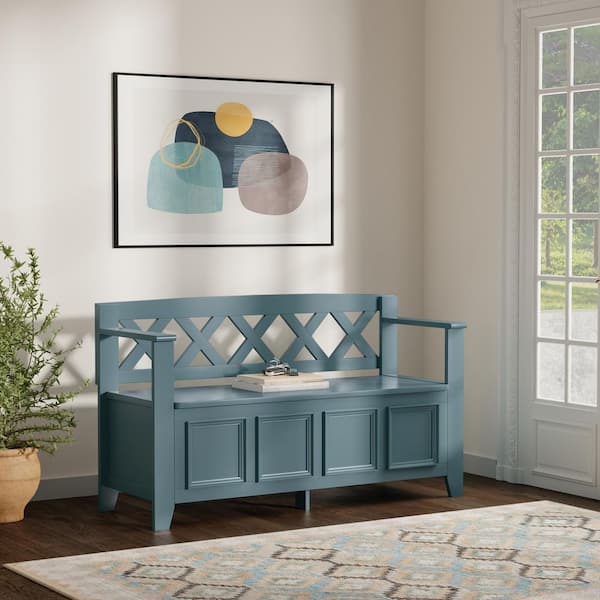 Simpli Home Amherst 48 in. Wide Solid Wood Entryway Storage Bench