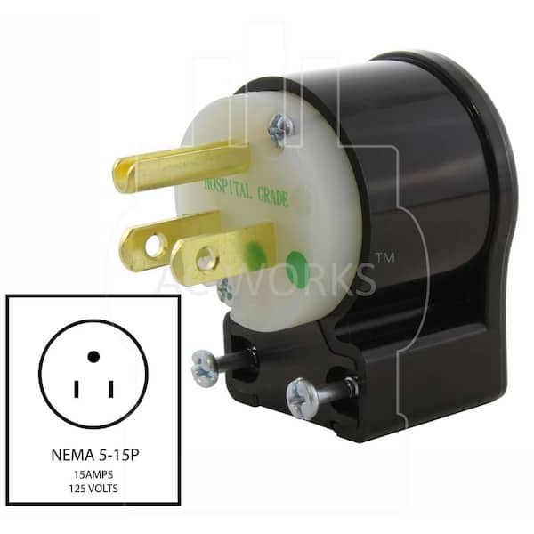 AC WORKS NEMA 5-15P 15A 125V All Angle Medical/Hospital Grade Plug