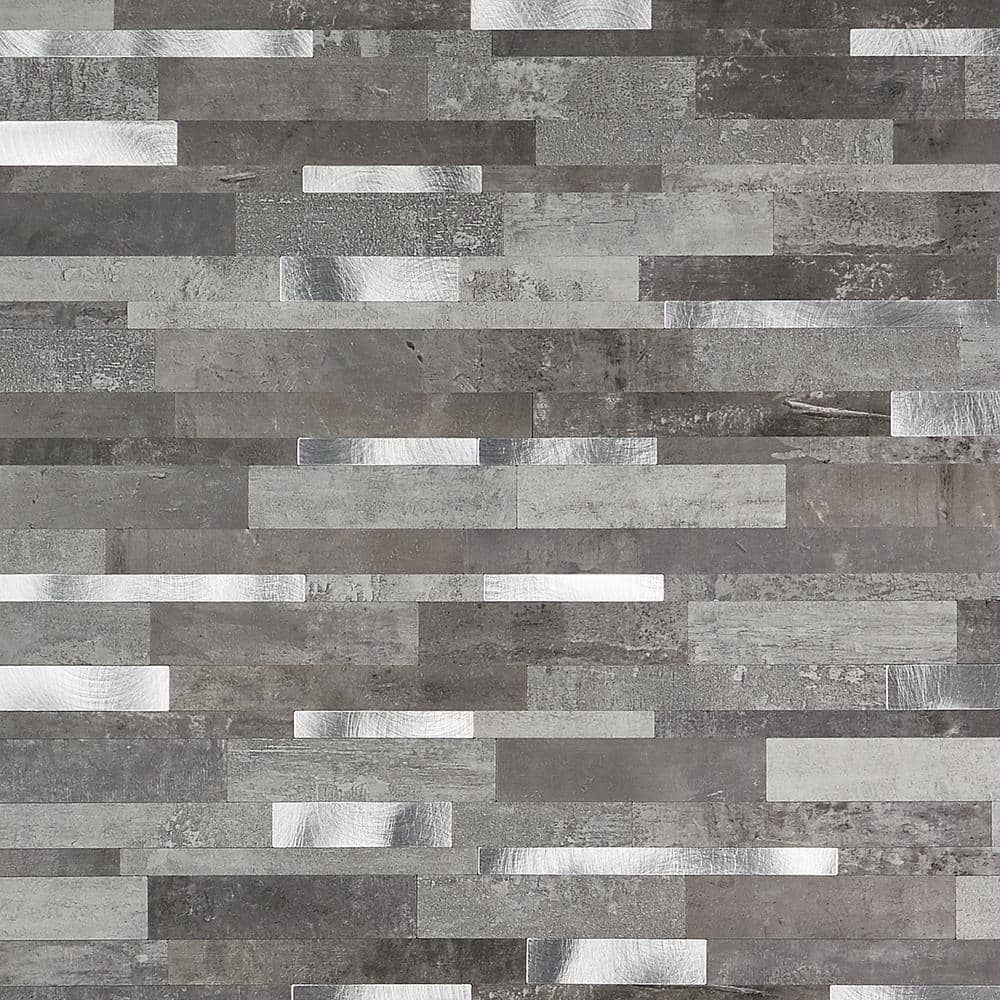 Gray and Silver Aluminum Peel and Stick Mosaic Tile Sheet