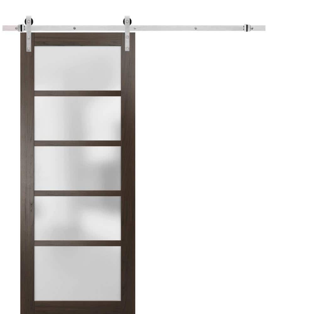 Assembly Required 36 in. x 80 in. 1-Panel Frosted Glass Chocolate Ash Wood Sliding Barn Door with Hardware Kit price history on PriceWatchPro