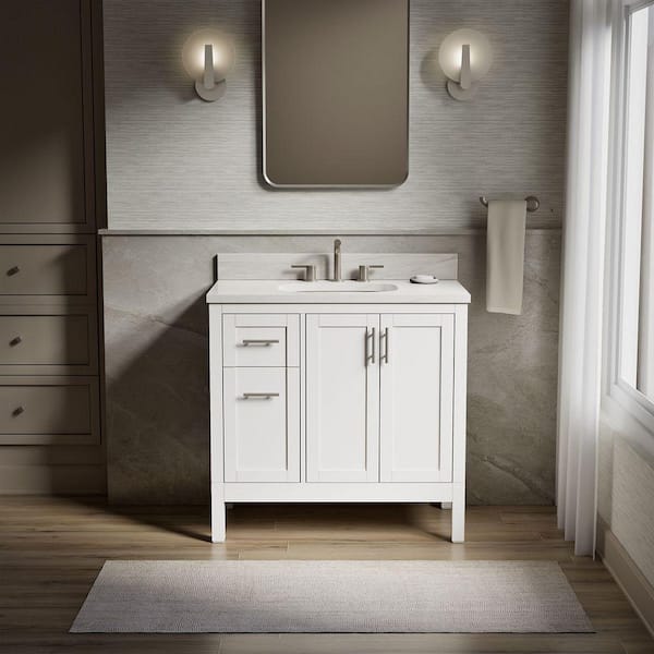 KOHLER Hadron 37 in. Single Sink Freestanding White Bath Vanity with White Quartz Top Assembled