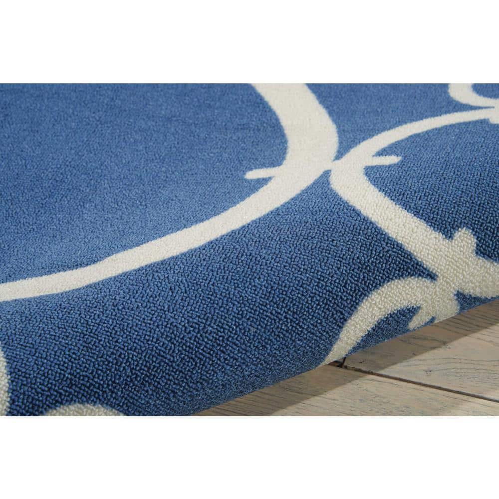 Navy Geometric Synthetic Easy Care Rectangular Area Rug