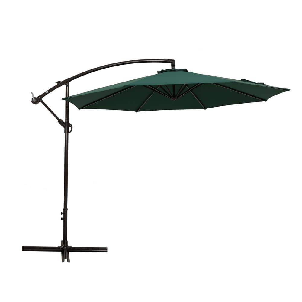 10 ft. Outdoor Dining Table Dark Green Cantilever Umbrella for Garden