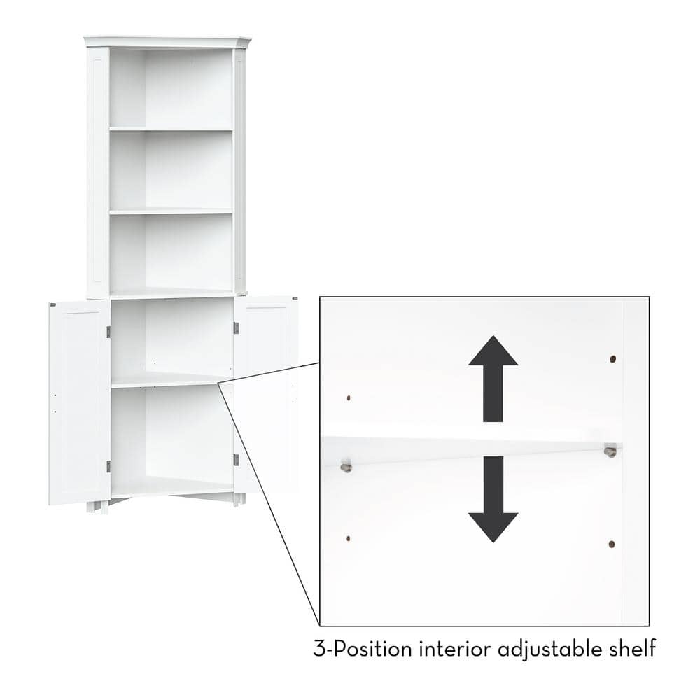 White Tall Corner Storage Cabinet with Adjustable Shelving