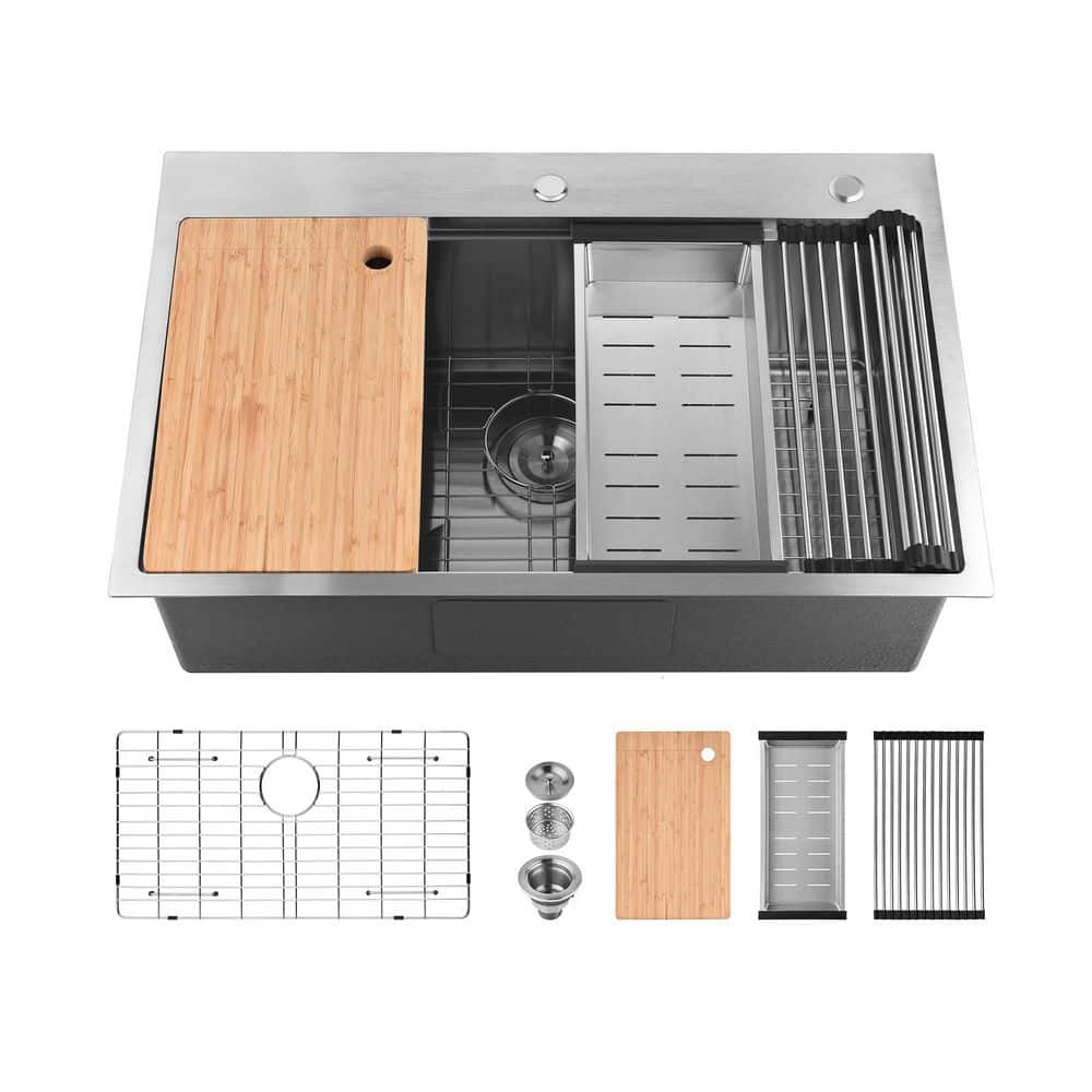 33 in. Drop-In Single Bowl 20 Gauge Gray Stainless Steel Kitchen Sink with Workstation price history on PriceWatchPro