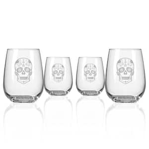 Sugar Skull 17 oz. Stemless Wine Tumbler (Set of 4)