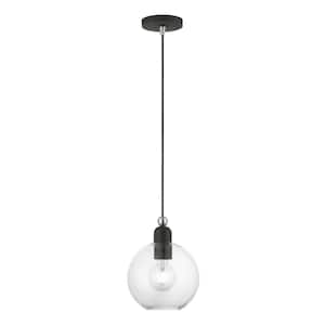 Downtown 1-Light Black Mini Pendant with Brushed Nickel Accent and Clear Sphere Glass