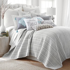 Bondi Stripe 3-Piece Grey Cotton King/Cal King Quilt Set