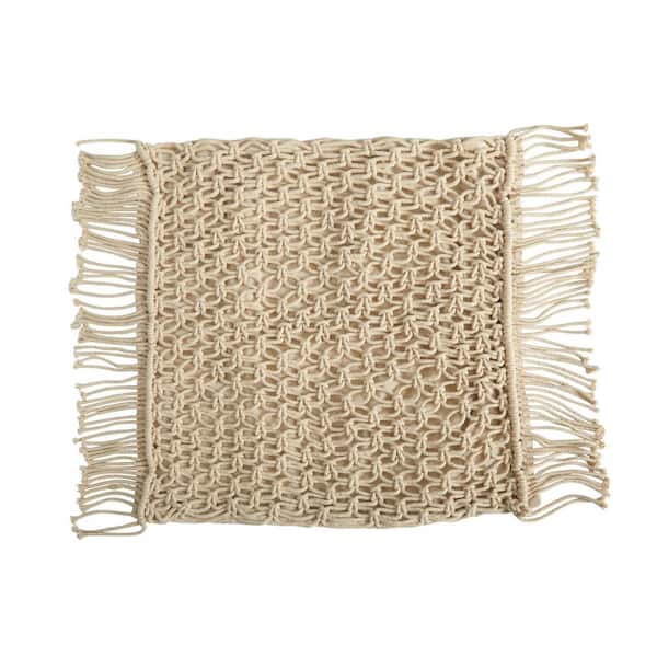 Nearly Natural 18 in. Boho Fringed Woven Macrame Decorative Pillow Cover