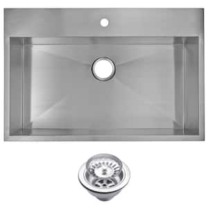 Drop-In Stainless Steel 33 in. 1 Hole Single Bowl Kitchen Sink with Strainer in Satin
