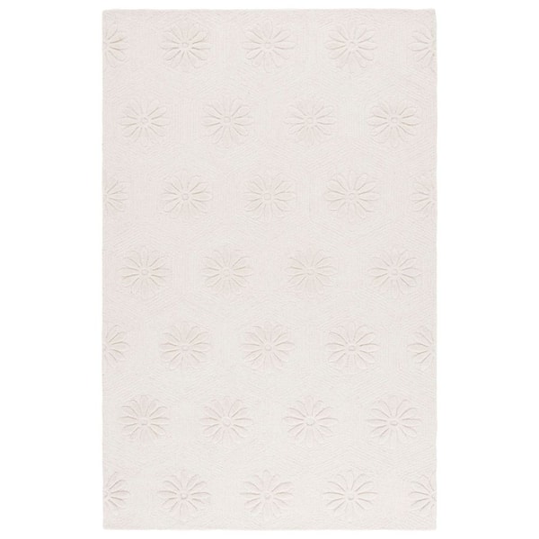 Mykonos 6 ft. x 9 ft. Ivory Solid Floral Area Rug