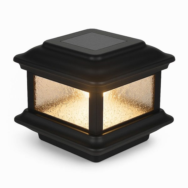 Colonial 3.5 in. x 3.5 in., 4 in. x 4 in Outdoor Black Cast Aluminum LED Solar Post Cap