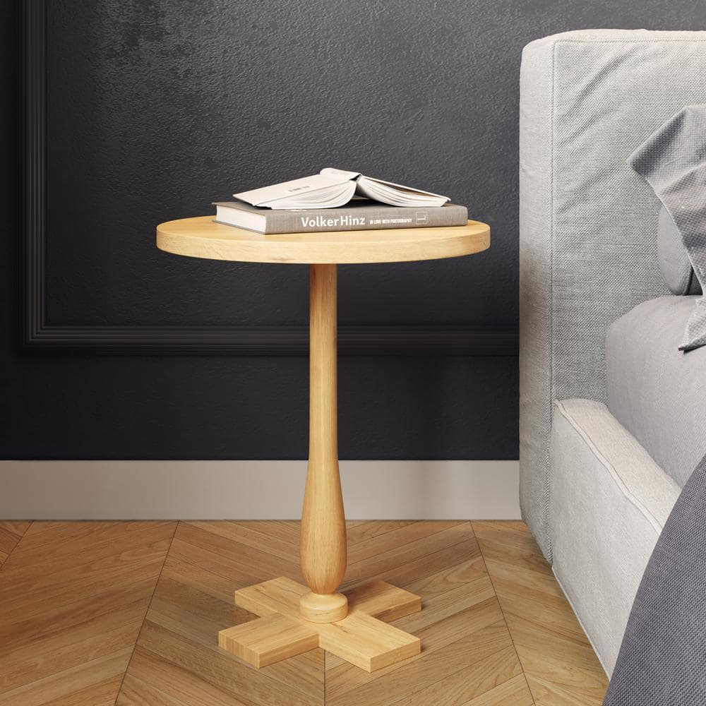 Natural Mango Wood Round Pedestal Side Table