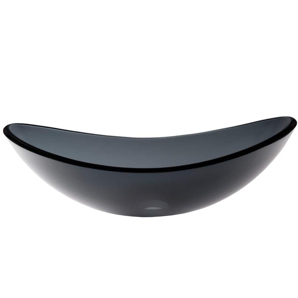 Clear Gray Tempered Glass Oval Above-Counter Bathroom Sink