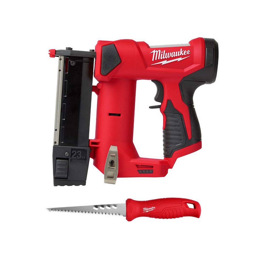 Milwaukee M12 23GA PIN NAILER with Rasping Jab Saw with 6 in. Drywall