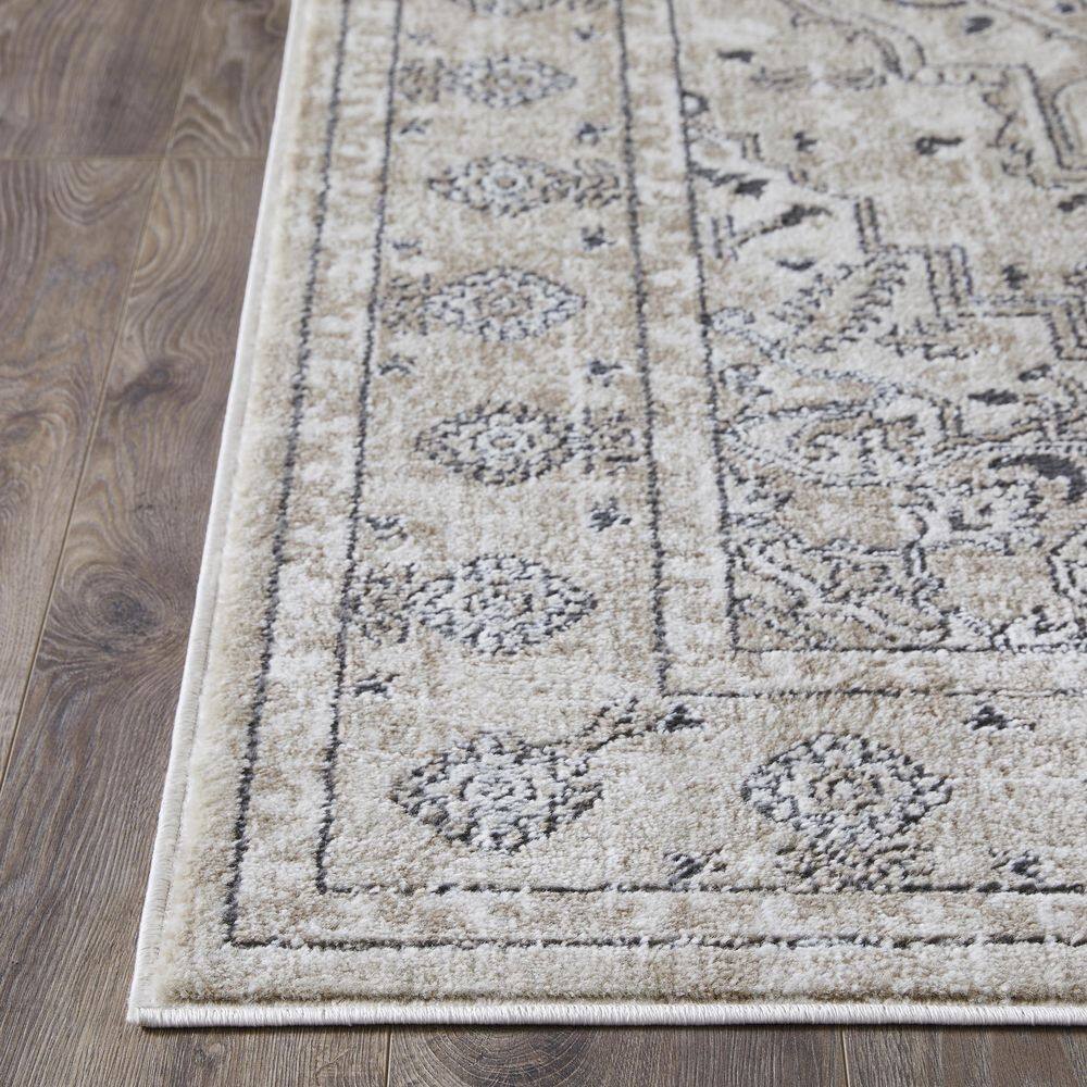 Off-White Floral Medium Pile Synthetic Area Rug 4' x 6'