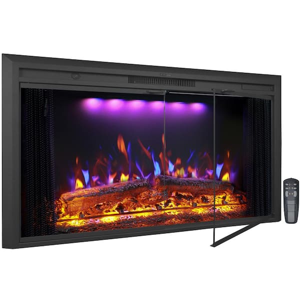 Delandgrand 50 in. Electric Fireplace Inserts, 3-Flames and Top Light Colors, Fire Crackling Sound Glass Door and Mesh Screen, Black