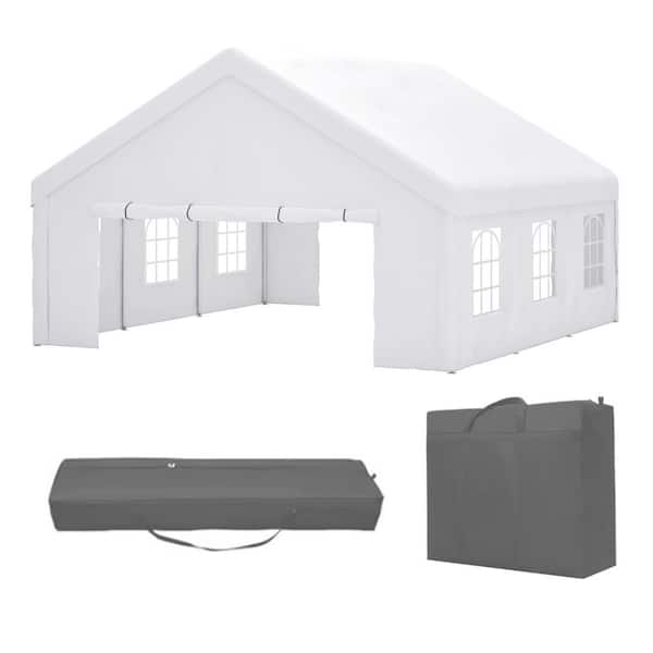 20 ft. W x 20 ft. D White Roof Metal Portable Carport Shelter for Vehicles and Events