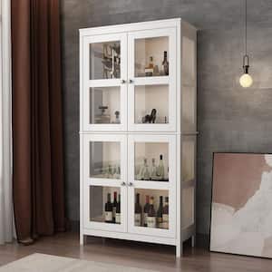 70.8 in. H White Wood 4-Door Cabinet Bookshelf Cupboard with Adjustable Shelves