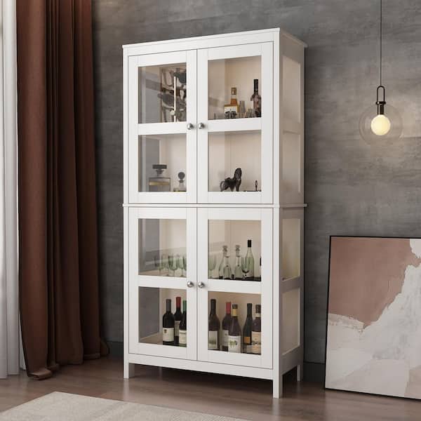 FUFU&GAGA 70.8 in. H White Wood 4-Door Cabinet Bookshelf Cupboard with Adjustable Shelves