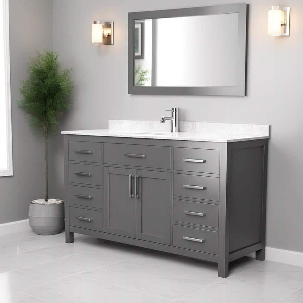 Beckett 60'' Dark Gray Marble Top Single Vanity