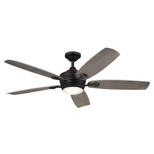 Tranquil WeatherPlus 56 in. Outdoor Olde Bronze Downrod Mount Ceiling Fan with Integrated LED with Remote Control