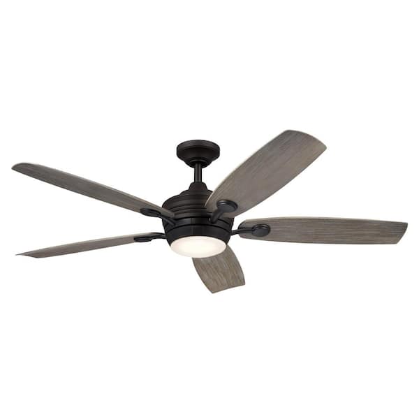 KICHLER Tranquil WeatherPlus 56 in. Integrated LED Outdoor Olde Bronze Downrod Mount Ceiling Fan with Remote Control