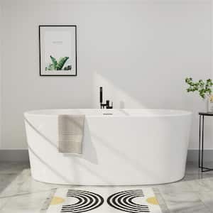 Minimalist 67 in. H Acrylic Flatbottom Freestanding Non-Slip Bathtub Center Drain Bathtub in White