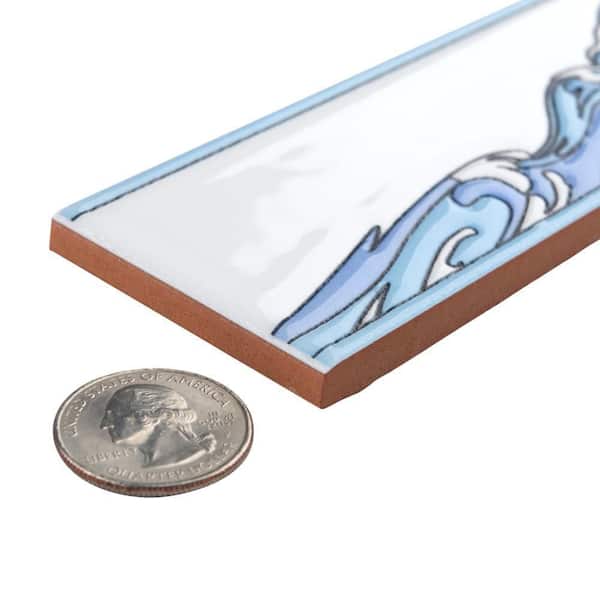 Merola Tile Captain Kanagawa Wave Glacier Blue 2 in. x 7-7/8