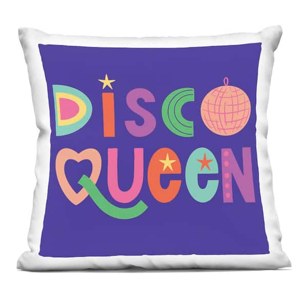Stupell Industries Disco Queen with Retro Letters Blue Abstract Polyester 18 in. X 18 in. Throw Pillow
