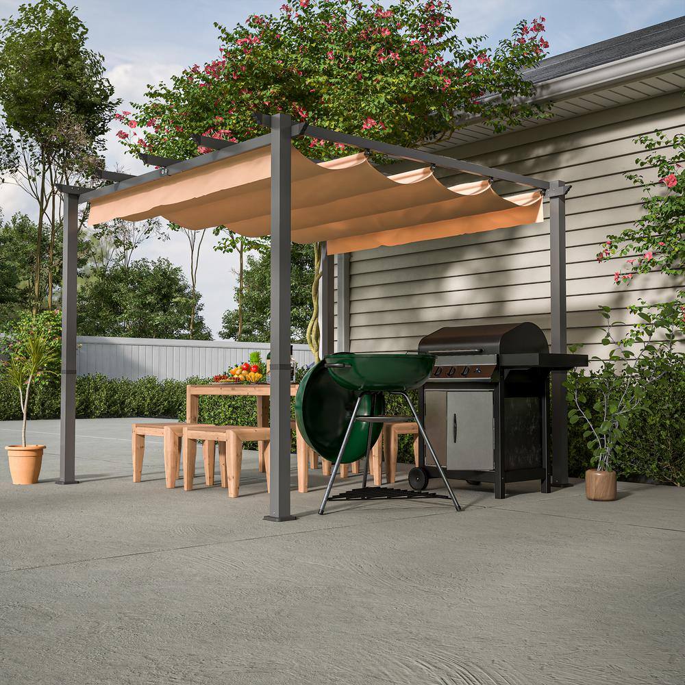 10 ft. x 10 ft. Khaki Aluminum Patio Retractable Canopy, Shade Shelter for 