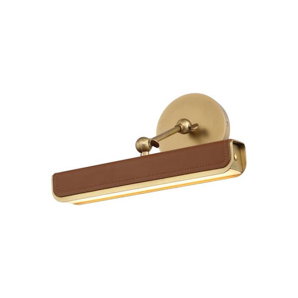 Valise Picture 12 in. 1 Light 11-Watt Vintage Brass/Cognac Leather Integrated LED Picture Light