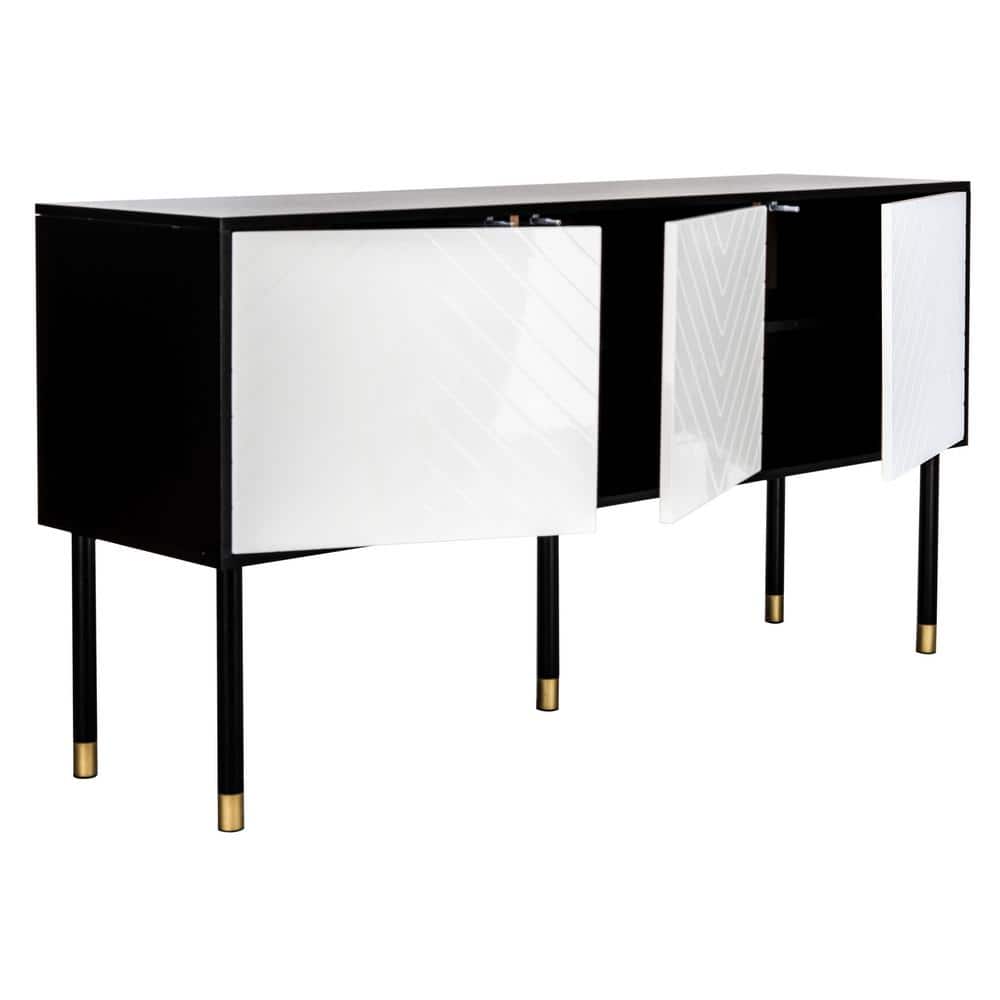 Retro Flair Black and White Media Console with Brass Caps, 55"