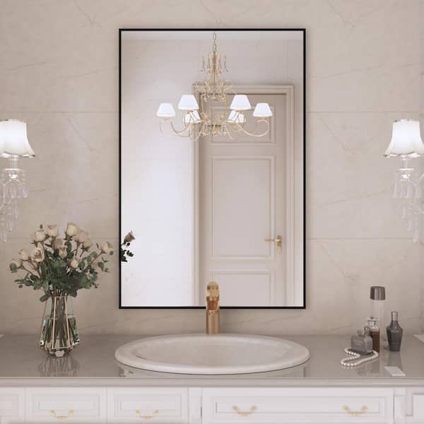 Klajowp 36 in. W x 24 in. H Small Rectangle Aluminum Alloy Framed Wall Mounted Bathroom Vanity Accent Mirror in Black