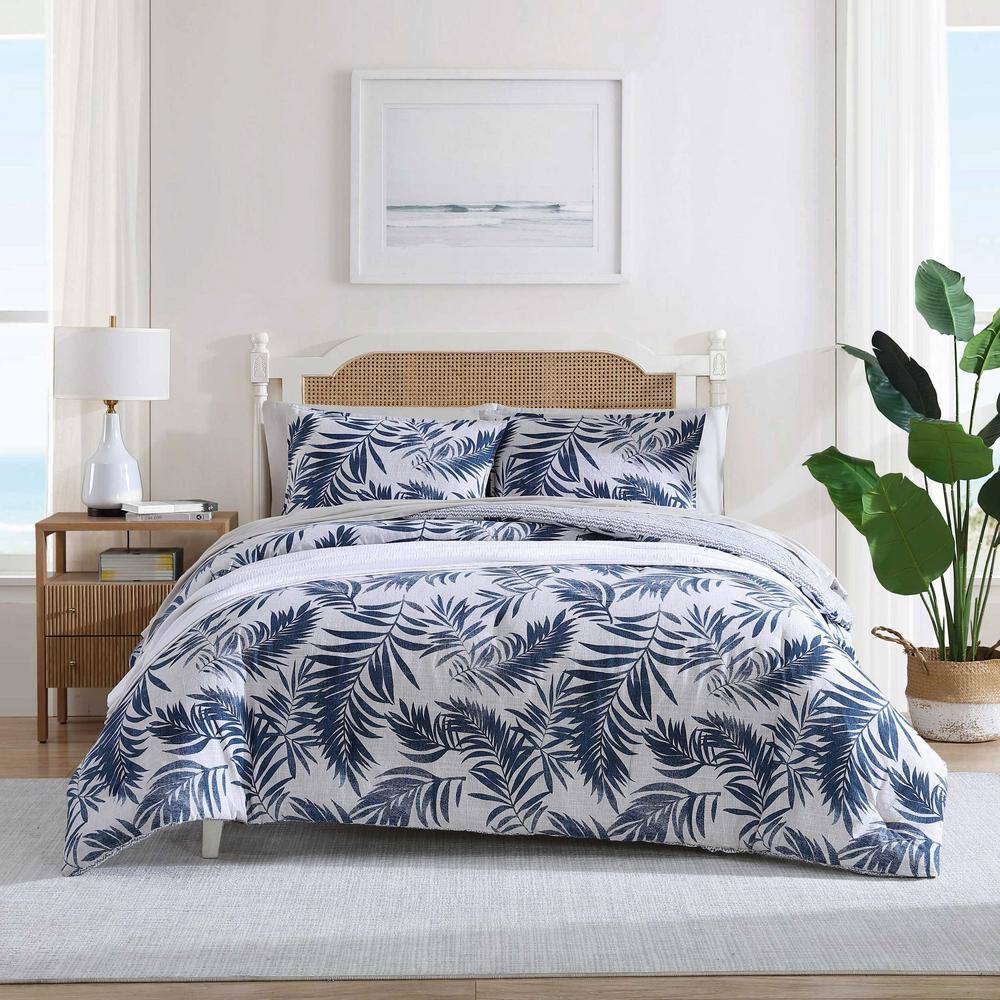 Marina Leaf 2 Piece Cotton Navy/White Twin Comforter Set
