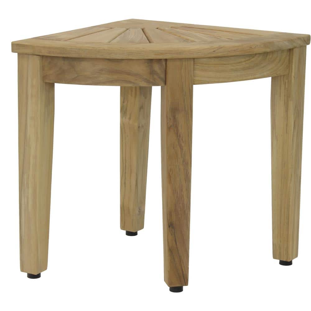 15.5 in x 15.5 in Kai Corner Raw Teak Shower Bench Natural Finish Walk In S