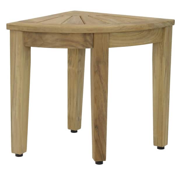 AquaTeak 15.5 in x 15.5 in Kai Corner Raw Teak Shower Bench Natural Finish Walk In Shower Seat