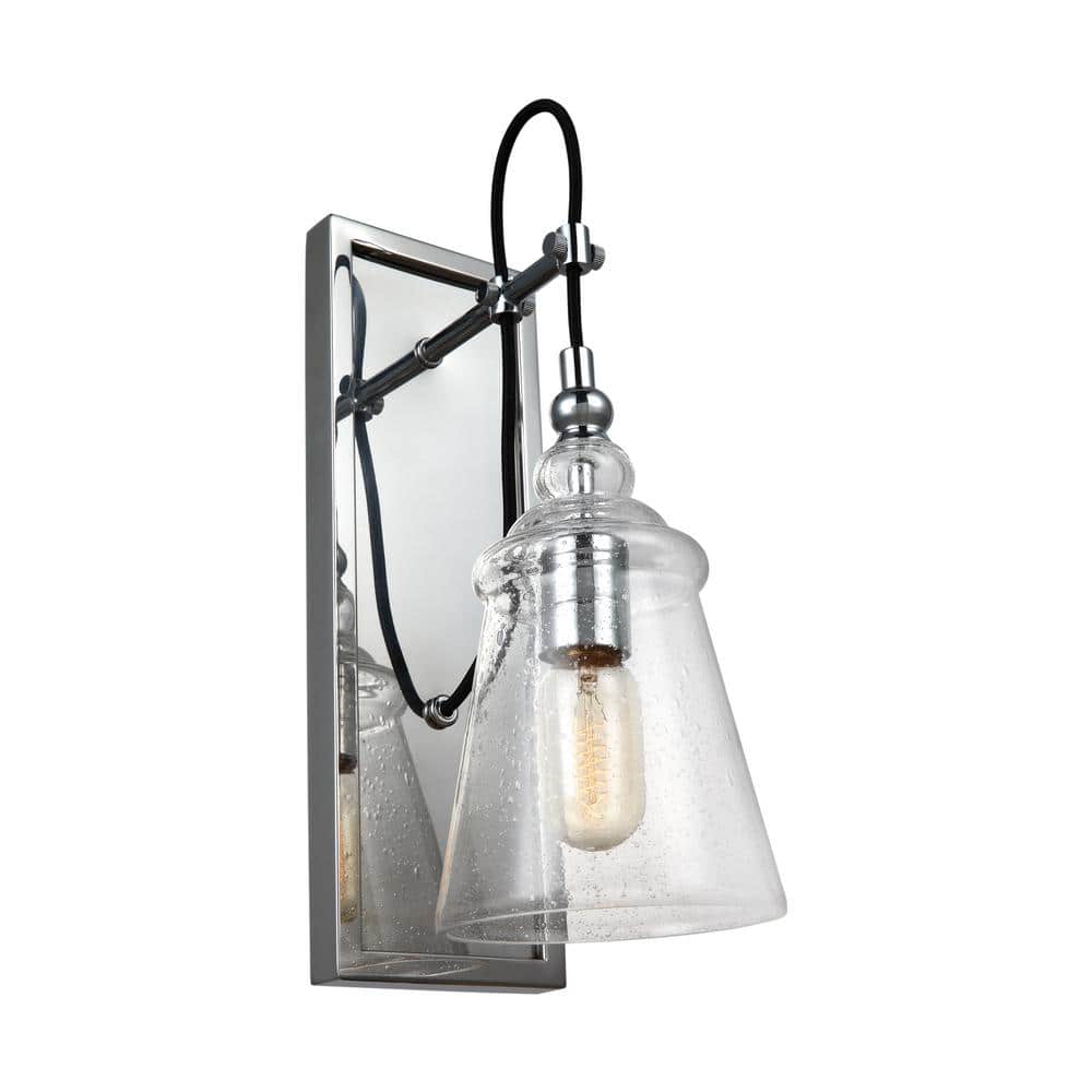 Chrome Dimmable Clear Seeded Glass Wall Sconce