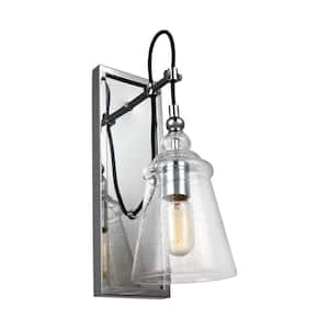 Loras 5 in. 1-Light Chrome Contemporary Industrial Vintage Wall Sconce with Clear Seeded Glass Shade