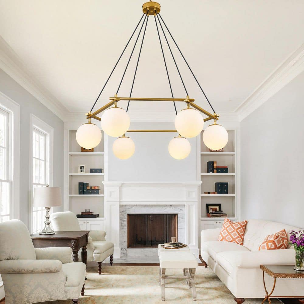 Magic Home 32 in. 6-Light Gold Hexagon DIY Chandelier with Glass
