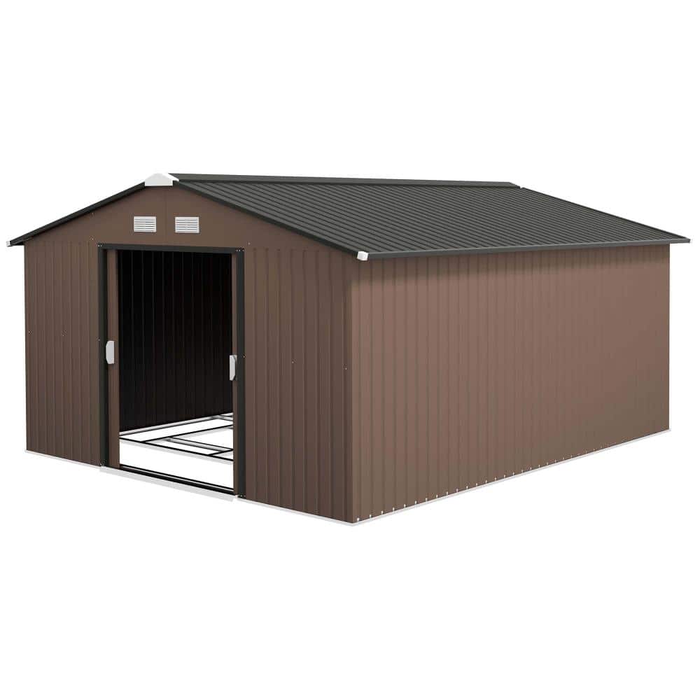 13 ft. W x 12 ft. D Metal Large Shed with Double Locking Doors Sloped Roof for Garden Tool, Bike Storage, Brown price history on PriceWatchPro