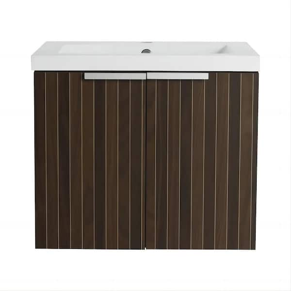 Modland Yuns 23 in. W x 18 in. D x 20 in. H Single Sink Floating Soft Closing Bath Vanity in Silver-Brown with White Resin Top