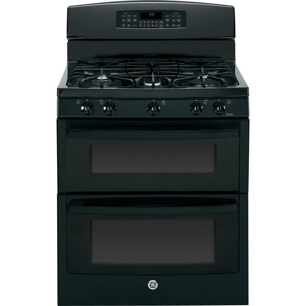 GE 6.8 cu. ft. Double Oven Gas Range with Self-Cleaning Oven in Black