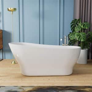 67 in. x 31.5 in. Acrylic Flatbottom Oval Single Slipper Freestanding Soaking Bathtub with Right Drain in White